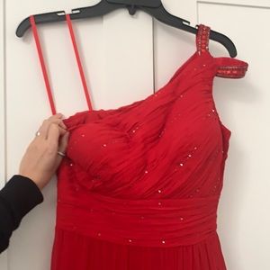 New Long red one shoulder formal prom dress beaded nwt